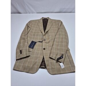 Roberto Zanieri Blazer Sport Coat Mens 44 Beige 100% Wool Plaid Made In Italy